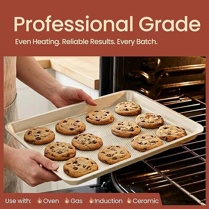 BAKKEN Kitchen Baking Pan - Small, Medium, and Large Cookie Pan (13.58×9.65, 15.75×11, 17.91×12.60), Nonstick, Diamond Texture Bottom, PFOA, PFOS, PTFE Free, Oven Safe (450°F), Pack of 3, White Marble - Image 3