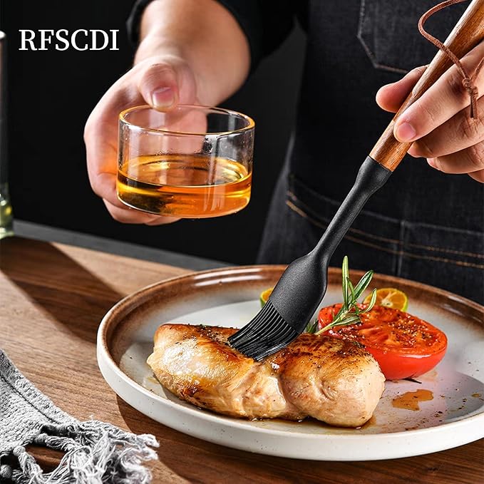 Exquisite Silicone Cooking Utensils Set - Non-Toxic, Heat-Resistant Kitchen Utensils Set with Food-Grade Silicone & Wood Handles - Includes Spatula & Spoon for Non-Stick Cookware, Black - Image 5
