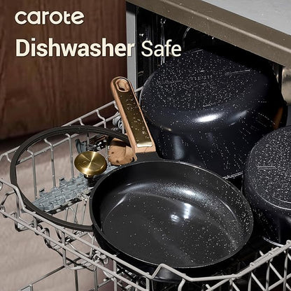 CAROTE Ceramic Cookware Set Nonstick, 16pcs Pots and Pans Set Nonstick, Non-Toxic & PFAS-Free, Dishwasher, RV/Camping Cookware Set, Cooking Pots with Lids, Charcoal Black - Image 7