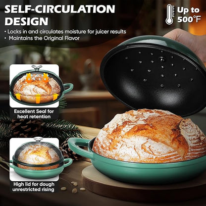 Bread Dutch Oven for Sourdough Baking (5.5 QT), Joyfair Enameled Cast Iron Dutch Oven Pot with Lid, Sourdough Bread Pan with Dual Handles, Non-Stick & Even Heat, Oven-safe up to 500°F, Olive Green - Image 3