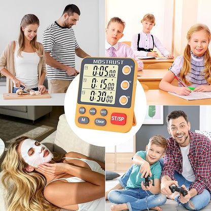 Digital Dual Kitchen Timer, 3 Channels Countdown Triple Timer for Cooking, Magnetic Memory-Preset Large Display Adjustable Alarm Volume, Multi Times Management, 3A Battery Included, Orange - Image 7