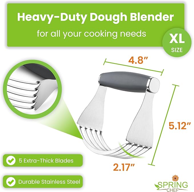 Spring Chef XL Stainless Steel Pastry Cutter Tool for Baking - Heavy Duty Dough Blender - Butter & Dough Cutter Tool with Sharp Blades - Pastry Blender for Easy Mixing - Dishwasher Safe - Gray - Image 3
