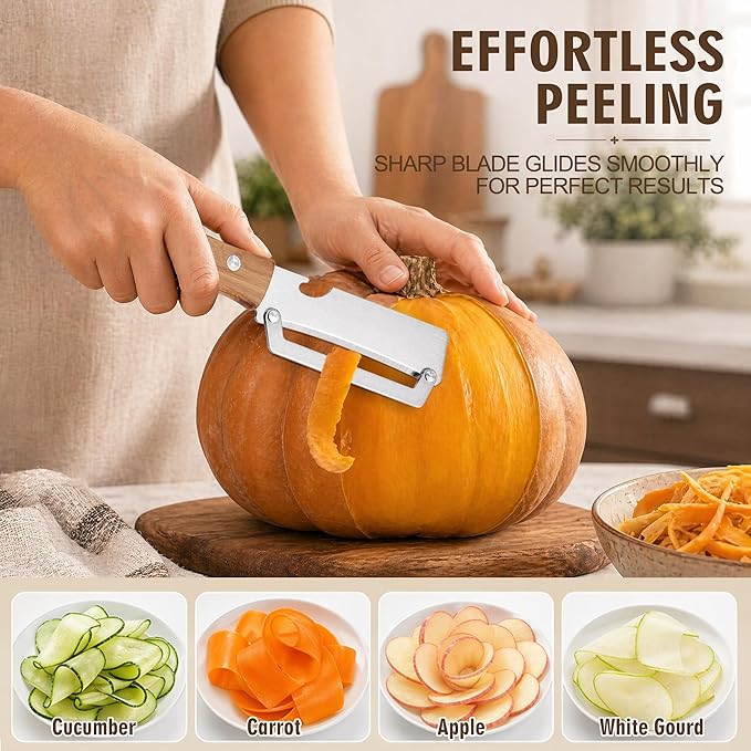 2 Pack Vegetable Peeler, Multi Functional Premium 2-in-1 Potato Peelers, with Wooden Handle & Bottle Opener, Stainless Steel Kitchen Tool for Fruit Potato Pumpkin Papaya, Pare Necessary Kitchen Tools