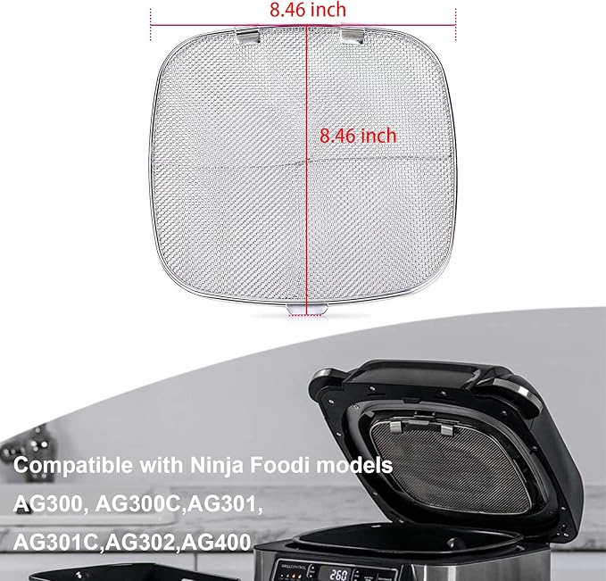 2PCS Stainless Steel Splatter Shield for Ninja Foodi AG301, Replacement Splatter Screen Air Fryer Accessories for Ninja Foodi 5-in-1 Indoor Grill AG300, AG300C,AG301C, AG302, AG400
