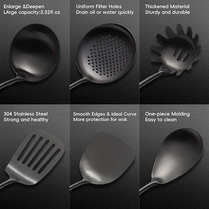 Izurok18/10 Stainless Steel Kitchen Utensils Set,10 Piece Cooking Utensils With Wood Handle,Heat Resistant Kitchen Tool Set With Spatula,Spoon,Ladle,Skimmer,Slotted Turners,Pasta,Turner,Ladl,Fork - Image 6