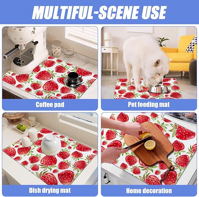 Strawberry Dish Drying Mat for Kitchen Counter Drying Pad Absorbent Reversible Dish Drainer Rack Mats Draining Pad 18"x24"Inch - Image 7