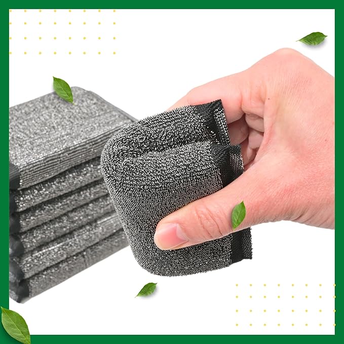 Steel Wool Scrub Sponges Kitchen, Reusable Dish Scrubber Sponge, for Pots, Pans, Gentle and Scratch Free - 12 Pack Black - Image 3