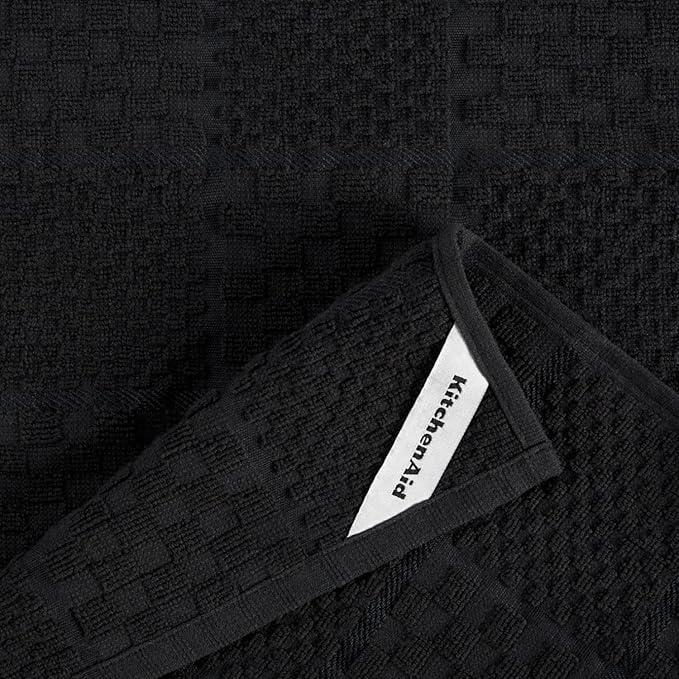KitchenAid Quilted Cotton Terry Cloth Oven Mitt, Pot Holder, Kitchen Towel 4-Pack Set, Heat Resistant, Silicone Grip, Gift Set, Matte Black, 16"x26", 7"x13" & 7"x10" - Image 8