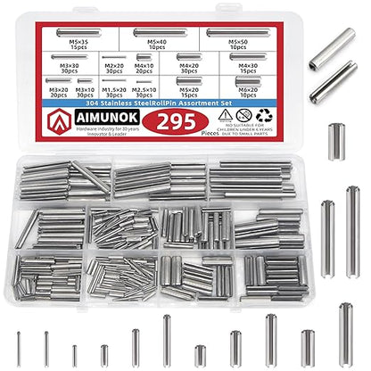 295-Piece Stainless Steel Roll Pin Assortment Kit - Spring Dowels, Slotted Tension Pins & Split Expansion Pins - M1.5 to M6 Sizes (14 Types) - Corrosion-Resistant for Secure Fastening by AIMUNOK