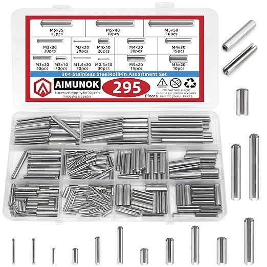 295-Piece Stainless Steel Roll Pin Assortment Kit - Spring Dowels, Slotted Tension Pins & Split Expansion Pins - M1.5 to M6 Sizes (14 Types) - Corrosion-Resistant for Secure Fastening by AIMUNOK
