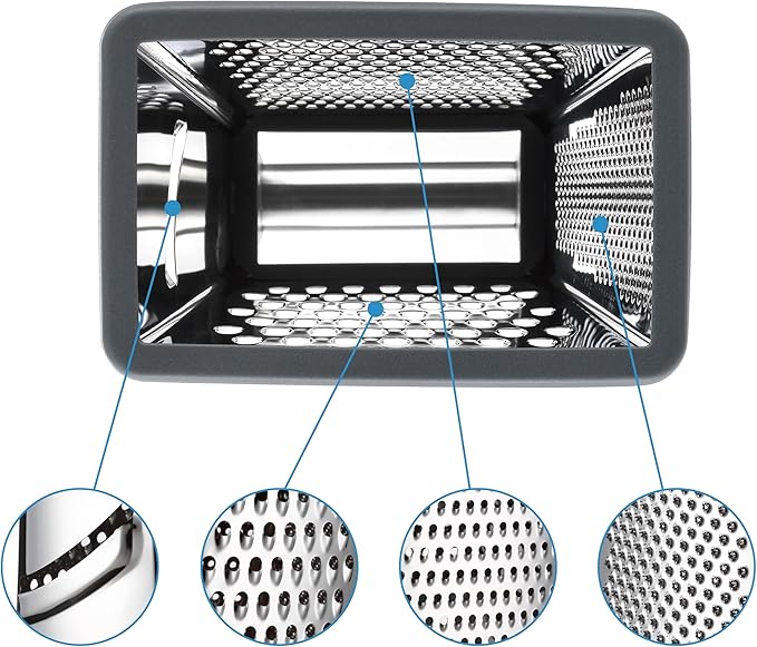 Spring Chef Professional Cheese Grater - Stainless Steel Box Grater for Kitchen, XL Size, 4 Sides - Perfect Shredder for Parmesan Cheese, Carrot, Potato, Ginger - Dishwasher Safe - Gray - Image 9