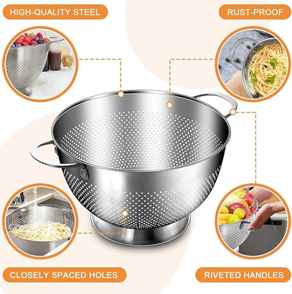 Stainless Steel Colander for Kitchen | 5 Quart Durable Rice and Pasta Strainer with Handle | Oversized Handles | Nesting Design | Rust-Resistant & Dishwasher Safe - Image 7