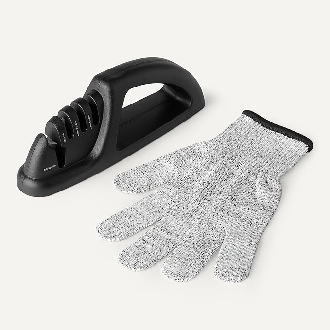 Amazon Basics 4-in-1 Knife Sharpener with Non-Slip Base, Includes Safety Glove - Image 4