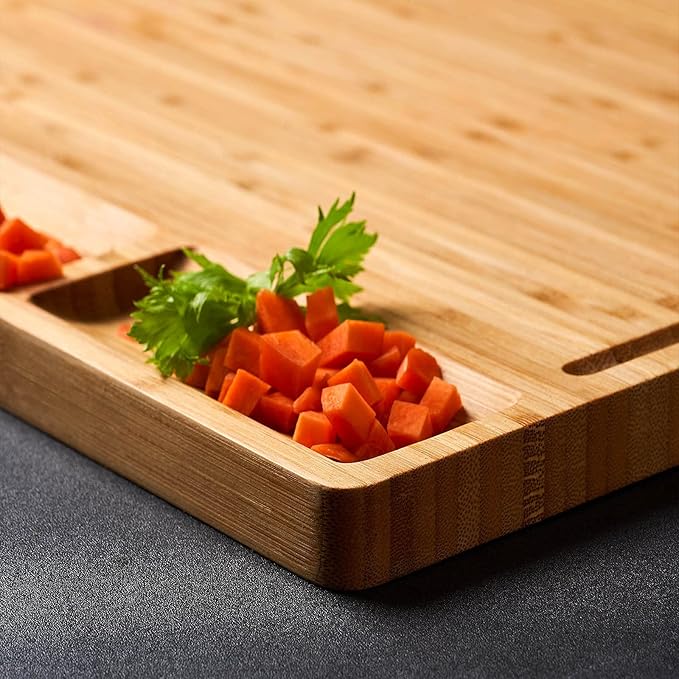 Large Bamboo Wood Cutting Board for Kitchen, Cheese Charcuterie Board with 3 Built-in Compartments and Juice Grooves, Butcher Block (17x12.6") - Image 5