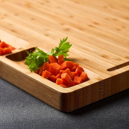 Large Bamboo Wood Cutting Board for Kitchen, Cheese Charcuterie Board with 3 Built-in Compartments and Juice Grooves, Butcher Block (17x12.6") - Image 5