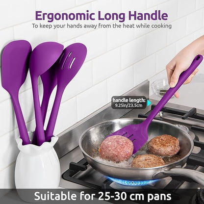 Silicone Kitchen Cooking Utensil Set: U-Taste 600ºF Heat Resistant 13.6in Extra Long Kitchen Tools, Food-Grade Non-Stick Spatula Turner Spoon Ladle for Stir Frying, Serving, Mixing (5 Pieces, Purple) - Image 7