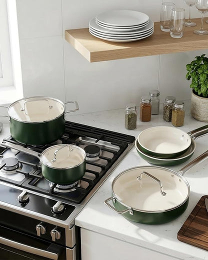 Pots and Pans Set - Nonstick Creamic Kitchen Cookware Sets Non Toxic Cookware Set With Dutch Oven, Frying Pan, Saucepan, Sauté Pan, Cooking Utensils Set, Pots and Pans for Cooking Set Gifts - Image 8