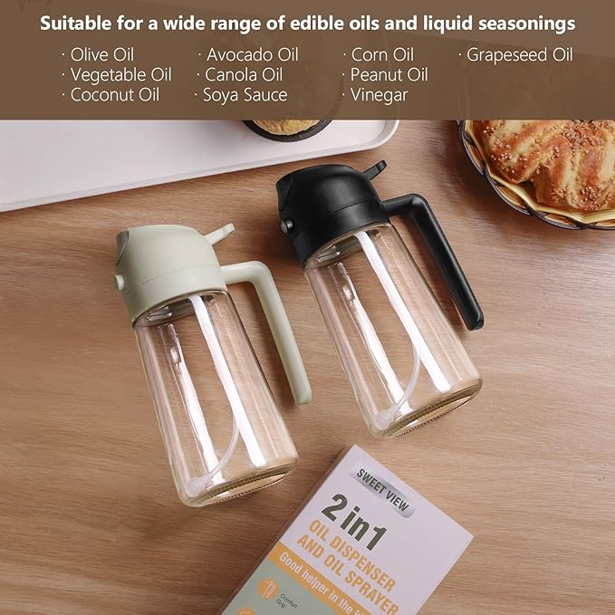 SWEET VIEW Oil Sprayer for Cooking, 16oz/470ml 2 In 1 Glass Olive Oil Sprayr & pourer for Kitchen, Air Fryer, Cooking, Salad, BBQ (Yellow) - Image 7