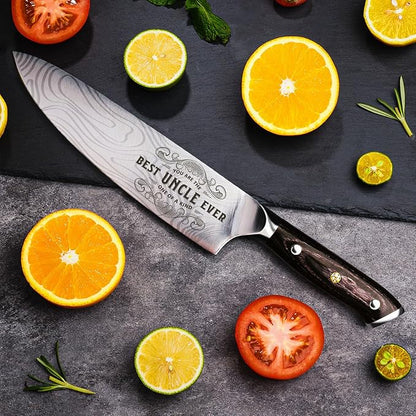 Funistree Best Uncle Ever Gifts for Men Uncle, 8 inch Professional German High Carbon Stainless Steel Chef Knife, Kitchen Cooking Knife Gifts for Birthday, Gifts for Uncle Men