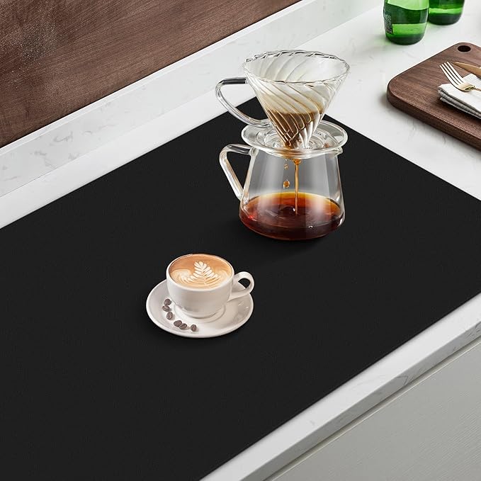 WISELIFE Coffee Mat Super Absorbent Dish Drying Mat Coffee Bar Accessories Match with Machine Large Drying Mats for Kitchen Counter 12" W x 19" L, Black - Image 5