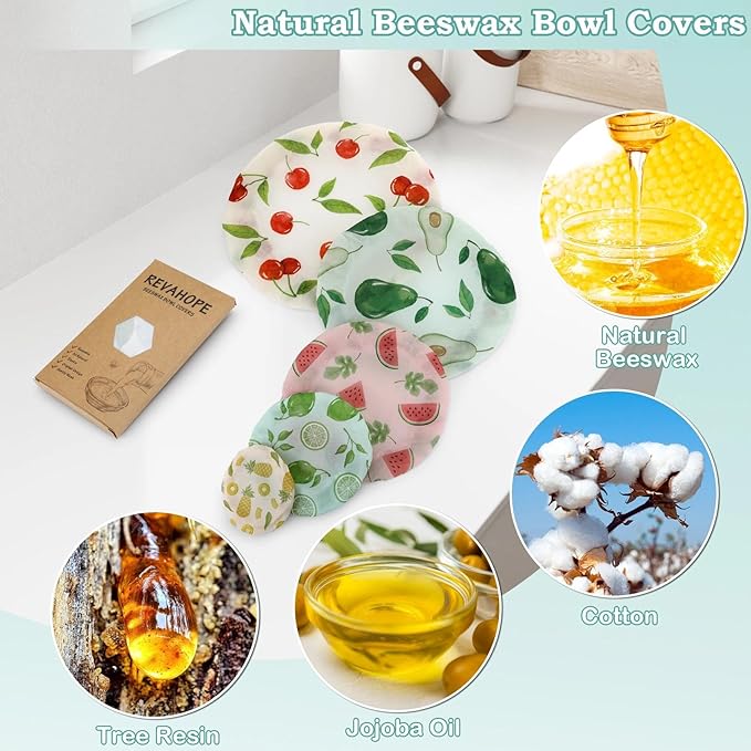 5-Size Reusable Beeswax Bowl Covers for Bread Proofing, Cotton Cloth Flexible Beeswax Wraps for Food Storage(Colored Fruit) - Image 3
