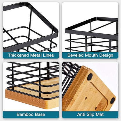 Suli Extra Large Kitchen Utensil Holder with 4 Compartments, Matte Black Metal holder with Wooden Base for Countertop, Farmhouse Cooking Utensil Storage, Rustic Cooking Utensil Organizer - Image 4