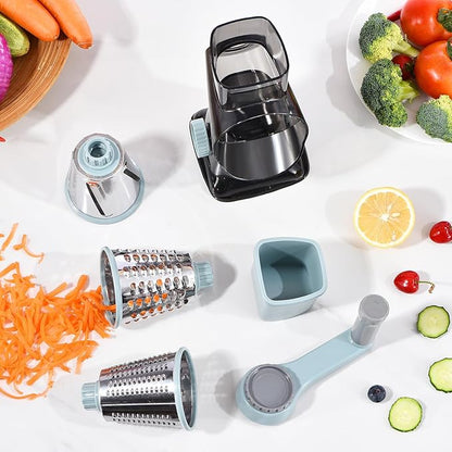 Rotary Cheese Grater with Handle Kitchen Shredder Slicer Grater Slicer Ice Shaver Cheese Vegetable Nuts Potato Zucchini Chocolate 3 Interchangeable Blades (GreyBlue - Image 8