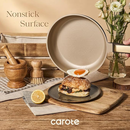 CAROTE Pots and Pans Set Nonstick, 16pcs Cookware Set Nonstick Non-Toxic & PFOA&PFOS-Free, Dishwasher, RV/Camping Cookware Set, Cooking Pots with Lids, Brown - Image 5