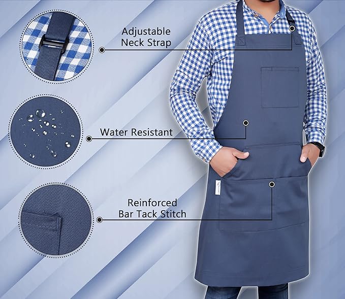 RUVANTI Aprons for Men, Women with Pockets Cotton Enrich Durable Large XXL size for Kitchen, Workshop, BBQ, Chef Apron