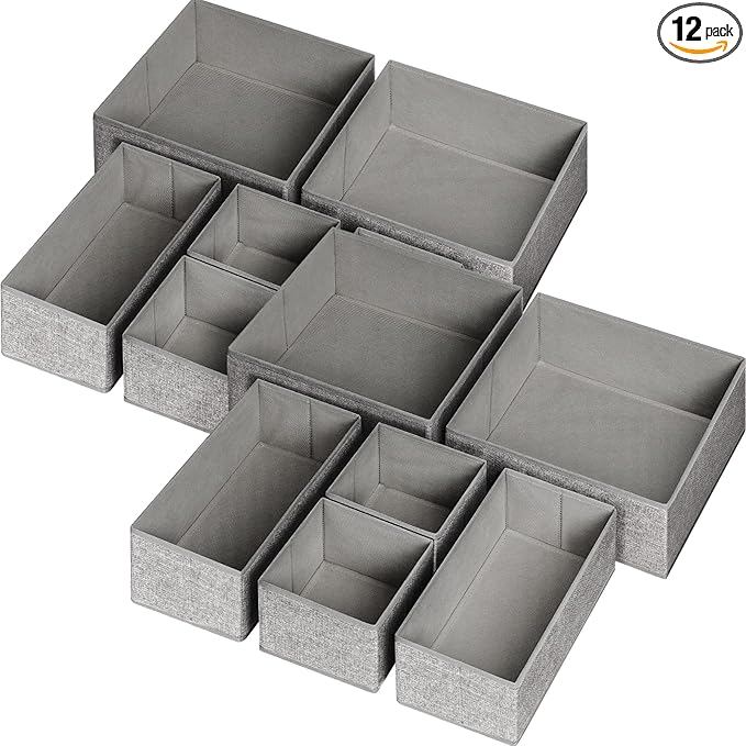 12 Pack Drawer Organizers for Clothing, Foldable Clothes Storage Box Closet Dresser Drawer Organizers Dividers, Bedroom Organization Fabric Bins for Baby Clothes Underwear Sock Bra Ties (Grey) by Criusia