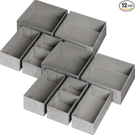 12 Pack Drawer Organizers for Clothing, Foldable Clothes Storage Box Closet Dresser Drawer Organizers Dividers, Bedroom Organization Fabric Bins for Baby Clothes Underwear Sock Bra Ties (Grey) by Criusia