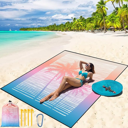 WIWIGO Beach Blanket Waterproof Sandproof Beach Mat 79" X 83"/10'x9'for 2-8 Adults Quick Drying Outdoor Picnic Mat Beach Accessories for Travel, Camping, Hiking by WIWIGO