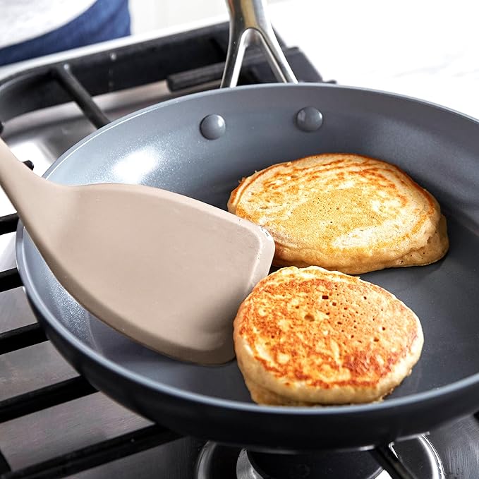 GreenPan Silicone Solid Turner Spatula, Flipping Cooking Kitchen Utensil, Flexible Rubber Nonstick Cookware, Rigid Steel Core, Heat-Resistant, Anti-Slip Handle, BPA-Free, Dishwasher Safe, Taupe - Image 5