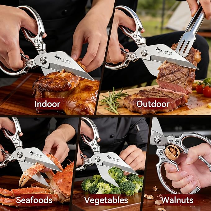 MAD SHARK Heavy Duty Kitchen Scissors, Dishwasher Safe All Purpose Kitchen Shears, Premium Sharp Poultry Shears for Turkey, Meat, Seafood, Vegetables, Stainless Steel Blades, Gifts for Men Women