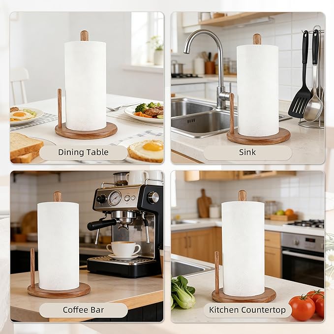 Jumbo Acacia Wood Paper Towel Holder – Large 8.27" Diameter Non-Slip Base, Countertop Wooden Paper Towel Holder for Kitchen, Dining, Coffee Bar, Thick & Stable, Easy Assembly, Natural Wood Finish - Image 6