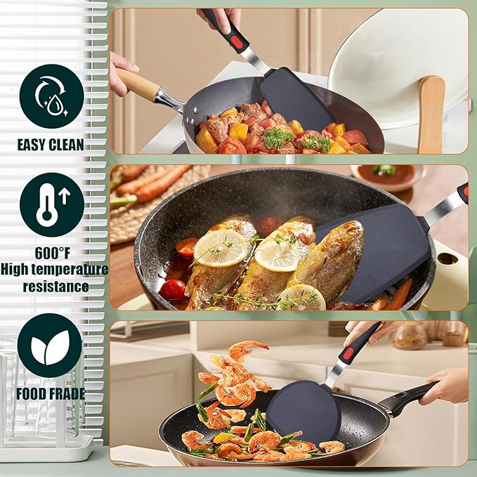 Silicone Spatula Turner Set,3-Pack Spatula Set,600°F Heat Resistant Spatula for Non Stick Cookware,Large Flexible Kitchen Utensils for Baking,Cooking,No Scratching and Melting,Dishwasher Safe,BPA Free - Image 3