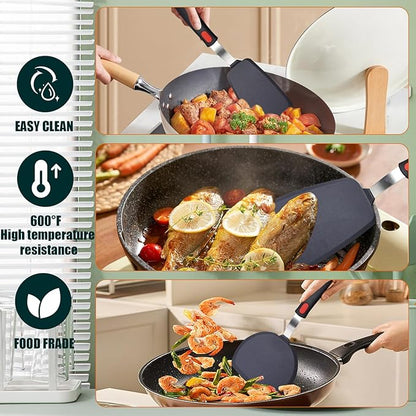 Silicone Spatula Turner Set,3-Pack Spatula Set,600°F Heat Resistant Spatula for Non Stick Cookware,Large Flexible Kitchen Utensils for Baking,Cooking,No Scratching and Melting,Dishwasher Safe,BPA Free - Image 3
