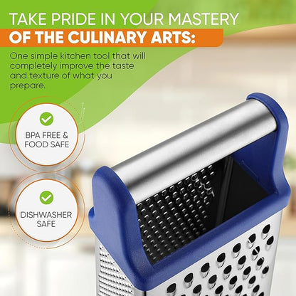 Spring Chef Stainless Steel XL Parmesan Cheese Grater with Handle - 4 Sided Metal Box Grater for Kitchen - Dishwasher Safe Potato Shredder for Hash Browns, Potato, Carrot, Vegetables - Sapphire - Image 5