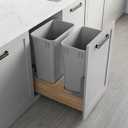 Dowell Double 50Qt Undermount Trash Pull-Out Waste Container with Full Extension Soft-Close Slides, Bottom Mounted, Face Frame/Frameless Min. Cabinet Opening: 15-1/2 Inch Wide-4008 0218 50 by DowellKitchenBath