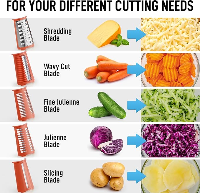 Zulay Kitchen Rotary Cheese Grater 5 Blade Cheese Shredder - Manual Hand Crank Cheese Grater With Reinforced Suction & 5 Interchangeable Drums - Easy to Use, Vegetable Chopper Round Mandoline Slicer - Image 9
