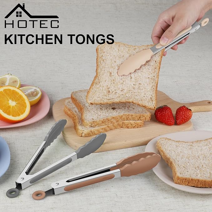 Hotec Mini Silicone Kitchen Tongs for Cooking - 7-Inch Small Serving Tongs with Silicone Tips, Set of 3 (Neutral Color) - Image 4