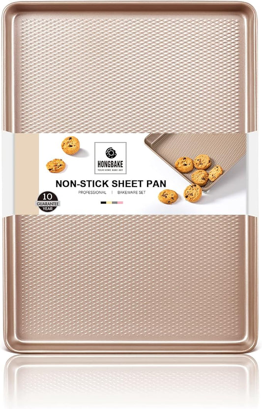 Half Cookie Sheet Pan for Baking - HONGBAKE Nonstick Baking Sheet with Diamond Texture Surface, 57% Thicker Carbon Steel Commercial Cookie Trays for Oven by HONGBAKE