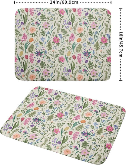 Spring Floral Dish Drying Mat for Kitchen Counter 18x24 Pink Sage Green Flower Vintage Botanical Print Absorbent Reversible Microfiber Drying Mats Kitchen Countertop Protector Dishes Drainer Rack Pad - Image 2