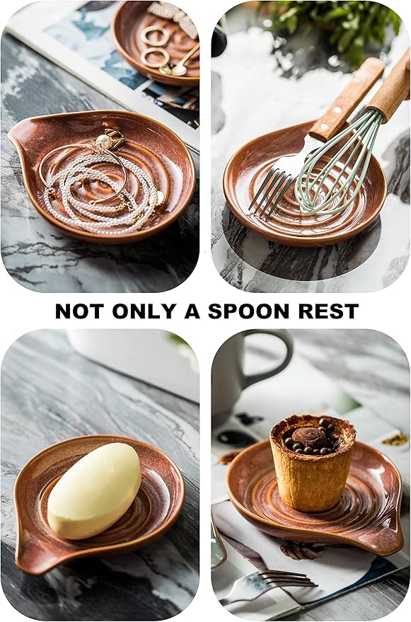 LAUCHUH Spoon Rest for Stove Top, 5" Ceramic Spoon Holder for Kitchen Counter Large Utensil Rest Farmhouse Kitchen Decor for Mother's Day, Ladle, Cooking Spoons, Spatula, Tongs, Kiln-Transformed Red