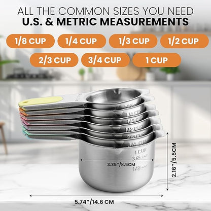 Spring Chef Magnetic Stainless Steel Measuring Cups, Patented, Kitchen Tools with Easy to Read Markings for Measuring Dry or Liquid Ingredients, Set of 7, Pastel - Image 3