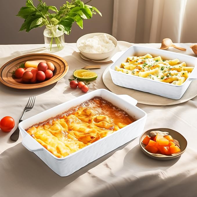Casserole Dishes for Oven, Ceramic Baking Dishes, Lasagna Pan with Handles, Porcelain Baking Pan Deep, Bakeware for Baking, Cooking, Wedding Gift, Set of 3 (11.6" x 7.8", White) - Image 6