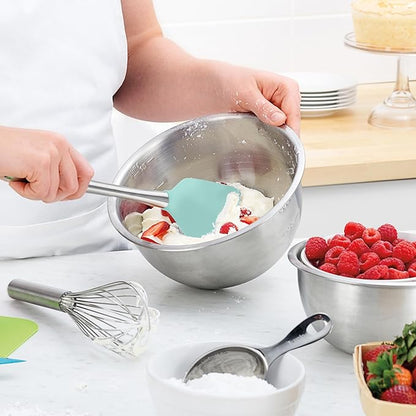 Tovolo Flex-Core Silicone Spatula Metal Handle for Scraping Bowls Mixing and Baking, Dishwasher Safe Stainless Steel Silicone Spatula for Cast Iron and Nonstick Cookware, Aqua Seafoam Green