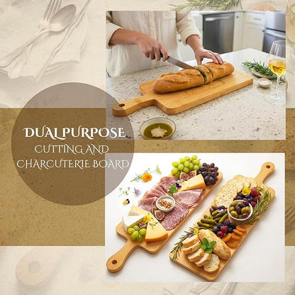 Nuenen 10 Pcs Wood Cutting Board with Handle 16.1 x 4.7 Inch Acacia Bamboo Wooden Serving Kitchen Chopping Boards for Pizza, Bread, Cheese, Charcuterie, Fruit, Vegetables(Narrow Bamboo) - Image 3
