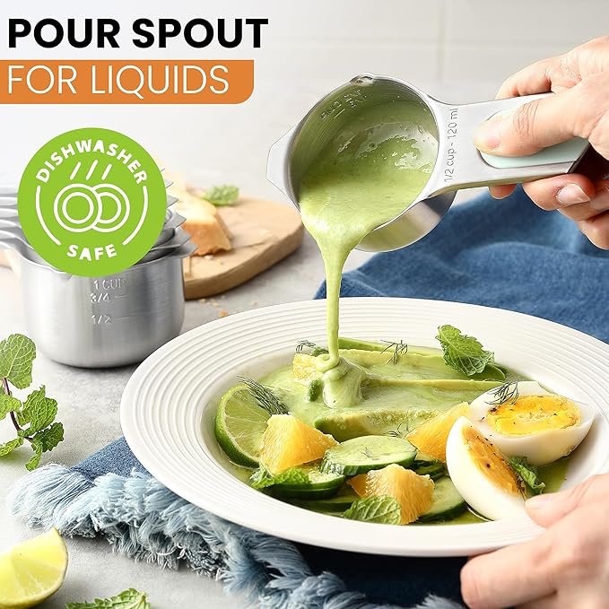 Spring Chef Magnetic Stainless Steel Measuring Cups, Patented, Kitchen Tools with Easy to Read Markings for Measuring Dry or Liquid Ingredients, Set of 7, Mint - Image 6