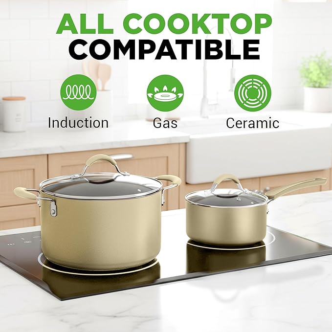 NutriChef 20-Piece Non-Stick Bakeware and Cookware Set - Utensils Including Pots and Baking Pans Made with Durable Aluminum, Tempered Glass Lids, Heat-Resistant Utensils, Easy-Clean Design (White) - Image 2